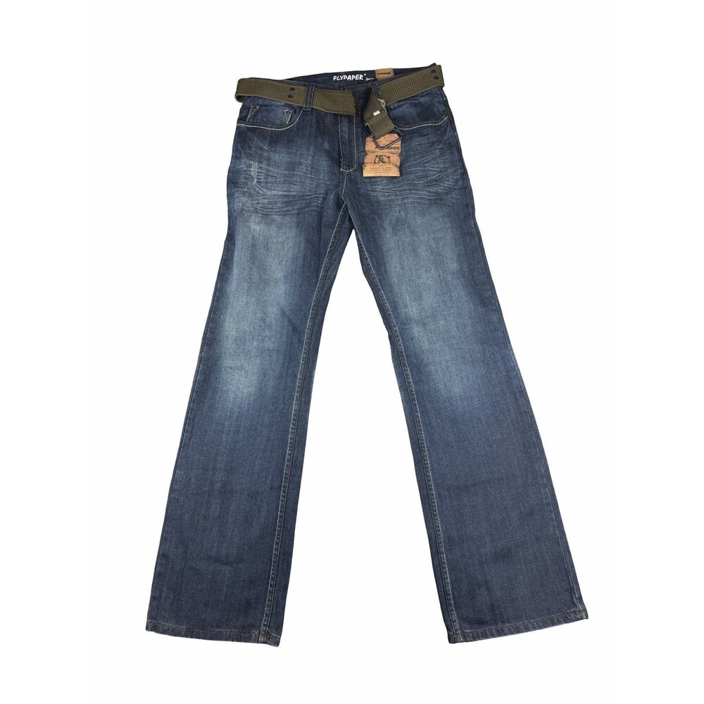 Flypaper Jeans Mens 32x34 Blue BootCut Fit Whiskered Wash Denim NWT Western